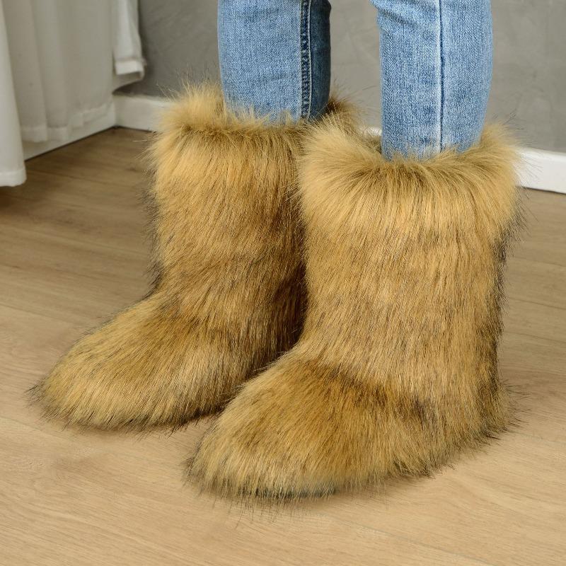 New European and American Spice Girls Fluffy Boots Women'sTide Autumn and Winter Warm Thick-soled Medium Boots Fluffy Boots Shibuya Fashion Snow Boots