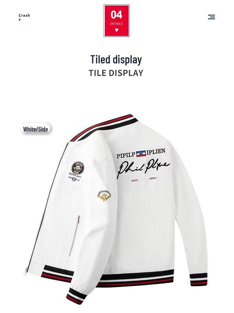 Men's European Style Loose Fit Embroidery Jacket, Plus Size, Spring/Autumn Casual Outerwear.