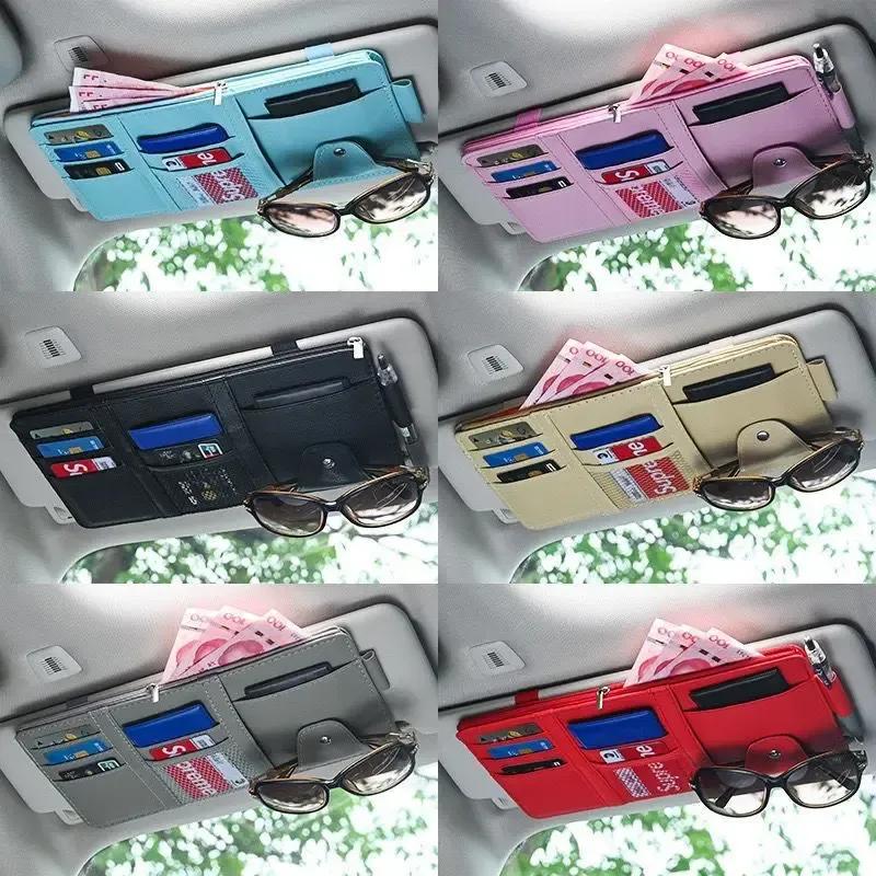 Car Sun Visor Organizer Multi-Pocket Pouch Car Sun Visor Organizer Zipper Type Card Holder Storage Auto Interior Accessories