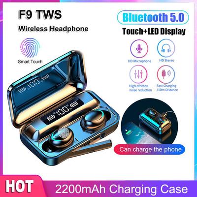 F9 TWS אוזניות Bluetooth אלחוטיות אוזניות LED אוזניות סטריאו אוזניות צג כוח