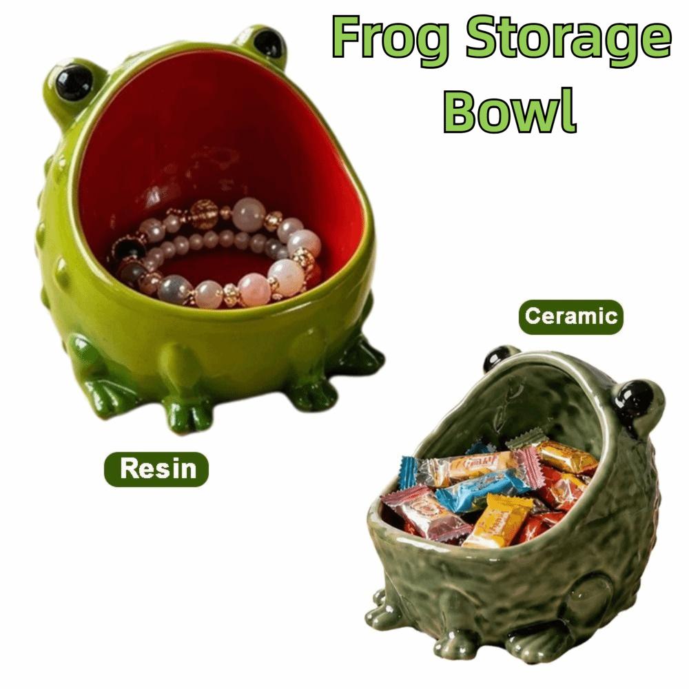 Glossy Finish Frog Jewelry Holder Wide Open Mouth Frog Storage Bowl Dresser Organization