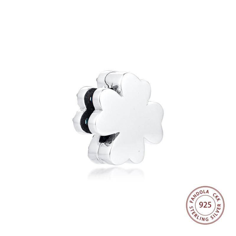 Authentic 925 Sterling Silver Pave Four-Leaf Clover Clip Charms Beads DIY Jewelry Making Fits Reflexions Charm Bracelet 2020 New