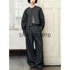 Denim Fluffy Pilot Jacket 5216260 Loose Wide Leg Denim Denim Mid Waist Pleated Pants 9632257