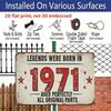 2D Flat 1pc ("8X12"), "Legends Were Born in 1971 Metal Sign - Vintage Style Birthday Gift for Men and Women, Rustic Wall Decoration, Anniversary Gift