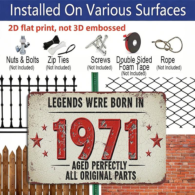 2D Flat 1pc ("8X12"), "Legends Were Born in 1971 Metal Sign - Vintage Style Birthday Gift for Men and Women, Rustic Wall Decoration, Anniversary Gift