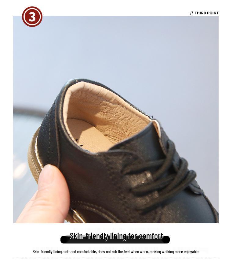 Boys' Soft Sole Leather Retro Brogue Shoes with Laces – Spring/Autumn Style