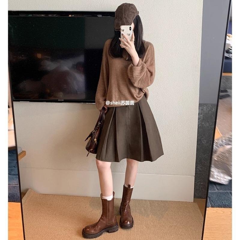 [] Women's Boots~ Washed Horse Pattern Folded Thick-soled Chelsea Elastic Martin Short Boots Women's Smoke Boots