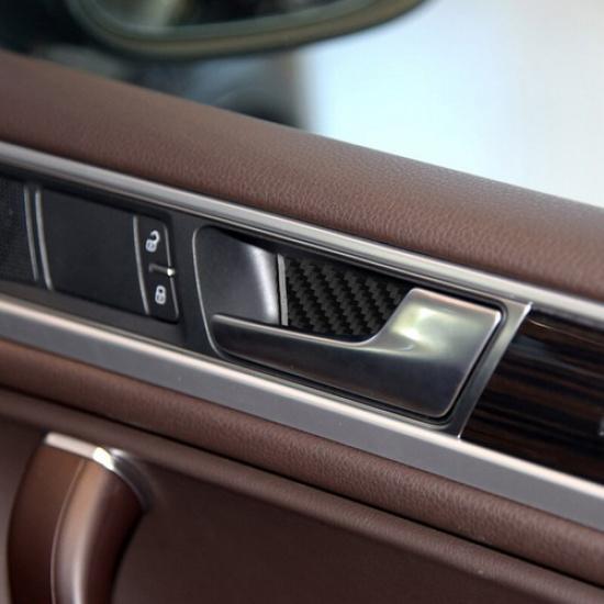 Carbon Fiber Car Inner Door Handle Bowl Stick Decor For VW Touareg 2011-2018