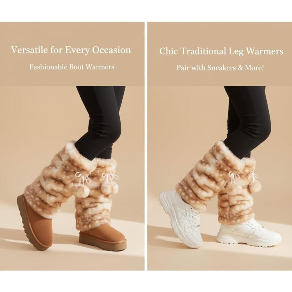 Deer Leg Warmers Furry Fur Deer Print Leg Warmer For Women Cute Animal Thicken Legwarmers For Girls