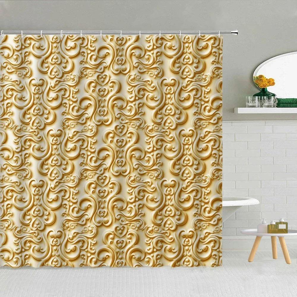 3D Embossed Flower Geometry Shower Curtain Vine Leaves Butterfly European Luxury Waterproof Bathroom Art Decor Hooks Curtains