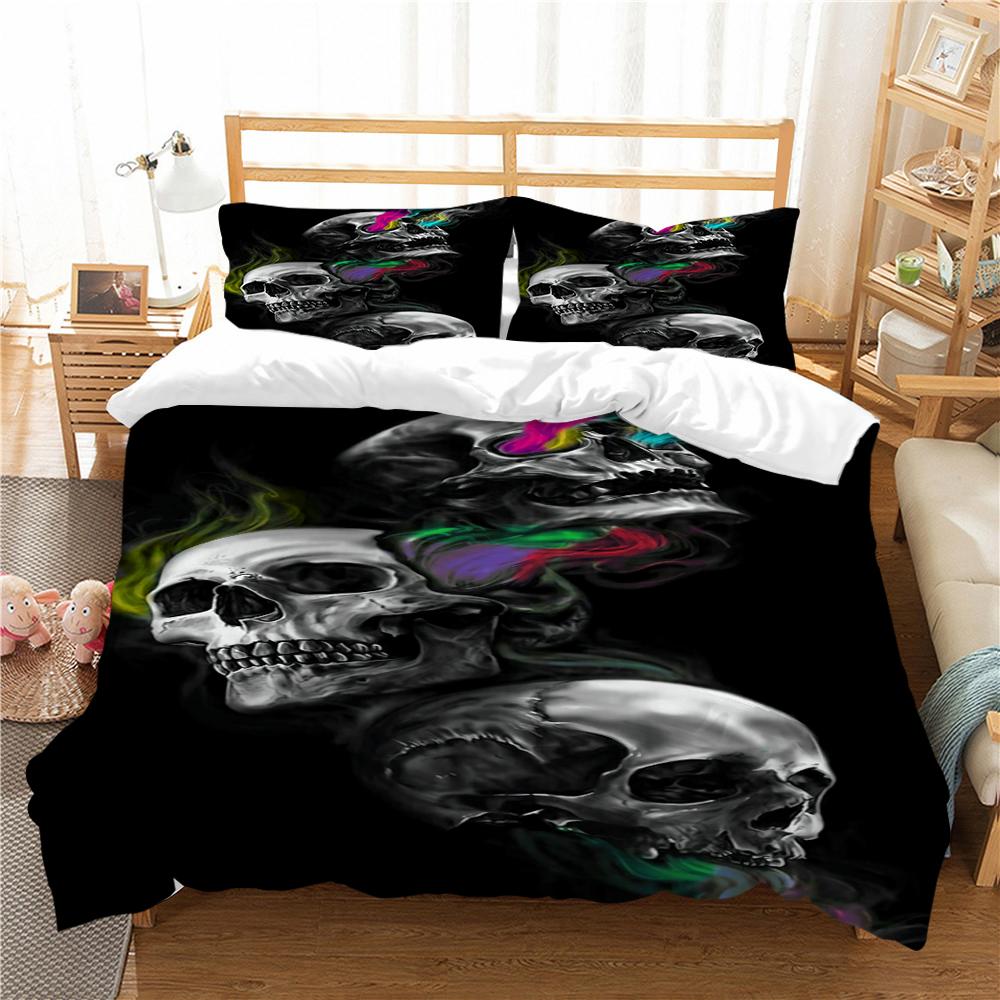 Skull Bedding Set Halloween Down Duvet Cover Pillowcase 2/3 Piece Single Double Bed Cover Gift Boy Man Horror Blanket Cover