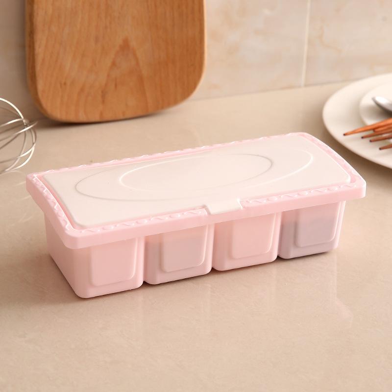 

Kitchen Multi-Functional ABS Seasoning Box 4grids Seasoning Box with Spoon Sugar Salt Pot Seasoning Jar Spice Jars Set Spice Jar рожевий