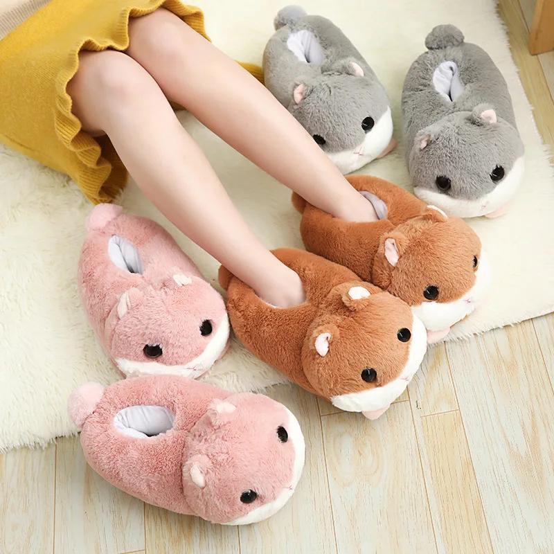 Luxury Winter Hamster Ladies Slippers House Home Cartoon Cute Bear Home Indoor Couple Female Warm Indoor Slipper Casual