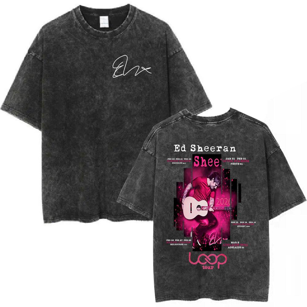 Ed Sheeran Loop Tour 2026 Merch T-shirts Men Women Clothing Fashion Vintage Washed T-shirt Cotton Oversized T Shirts Streetwear S