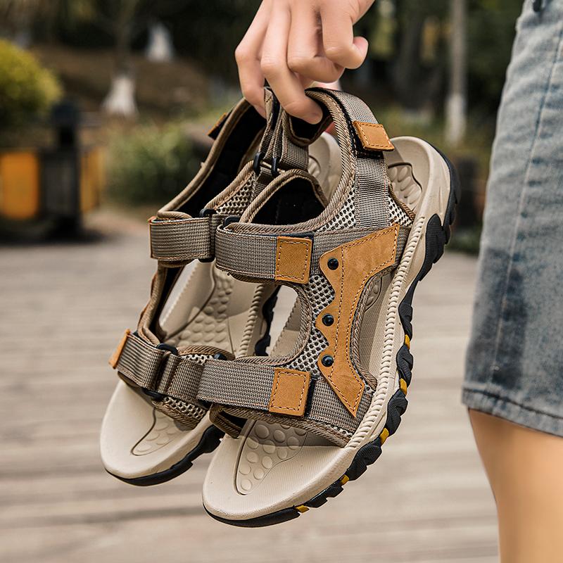 

Мужские походные сандалии черные спортивные сандалии для активного отдыха летние мужские пляжные туфли с открытым носком больших размеров EU:43 дубильная кора