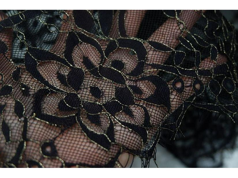 Gold Thread Black & White Double-Sided Eyelash Lace Fabric for DIY Clothing Straps & Splicing
