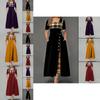Women Casual Irregular Plaids Button Maxi Dress Half Sleeve Plus Dress Size
