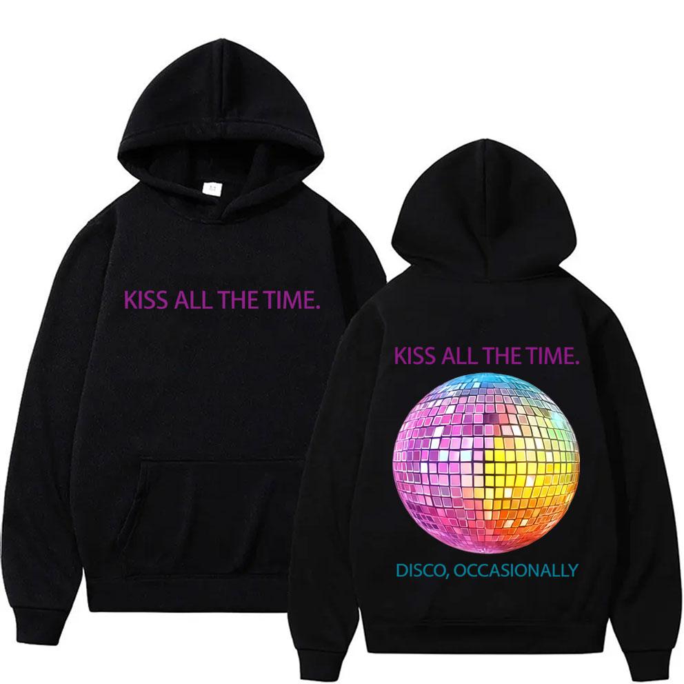 Kiss All The Time Disco Occasionally Graphic Hoodies Men Women Fashion Oversized Sweatshirt Unisex Retro Long Sleeve Streetwear