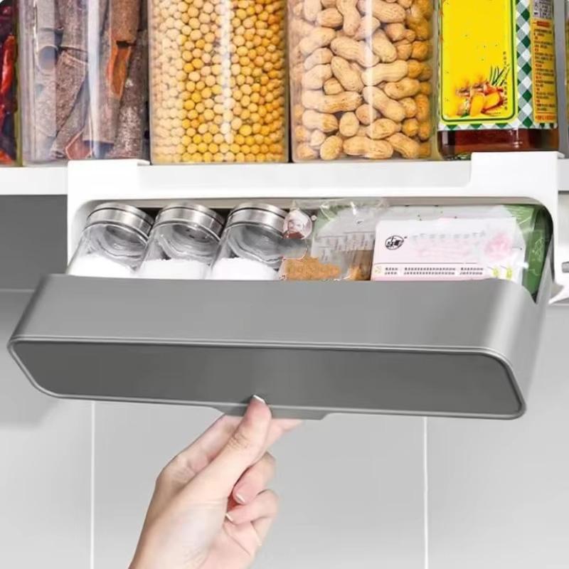 1pc Plastic Seasoning Bottle Storage Rack Punch-free Adjustable Seasoning Box Salt Sugar Seasoning Jar Set Kitchen Organizer