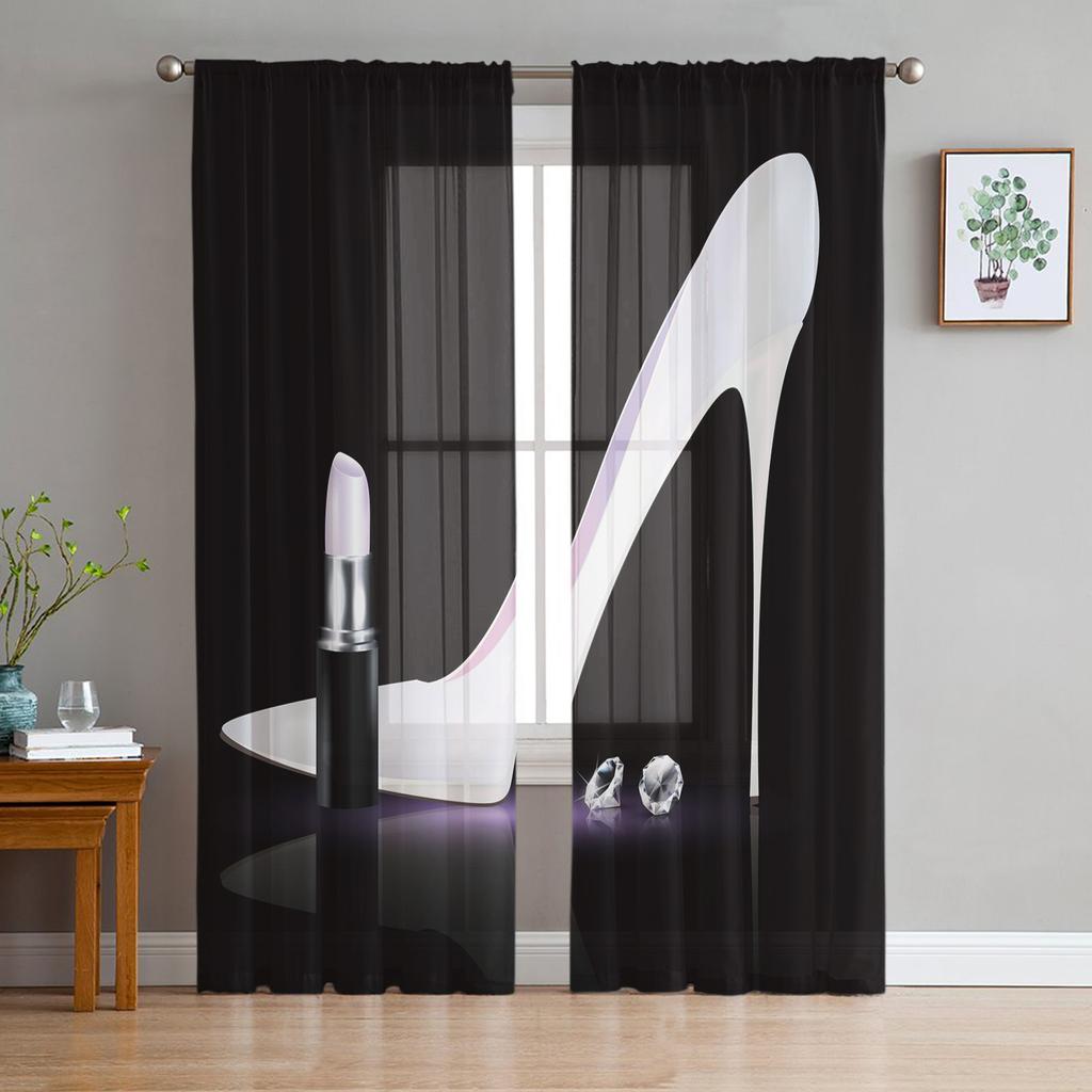 High Heels Diamond Shiny Tulle Curtains For Living Room Bedroom Voile Curtain Home Decoration Sheer Balcony Door Curtain