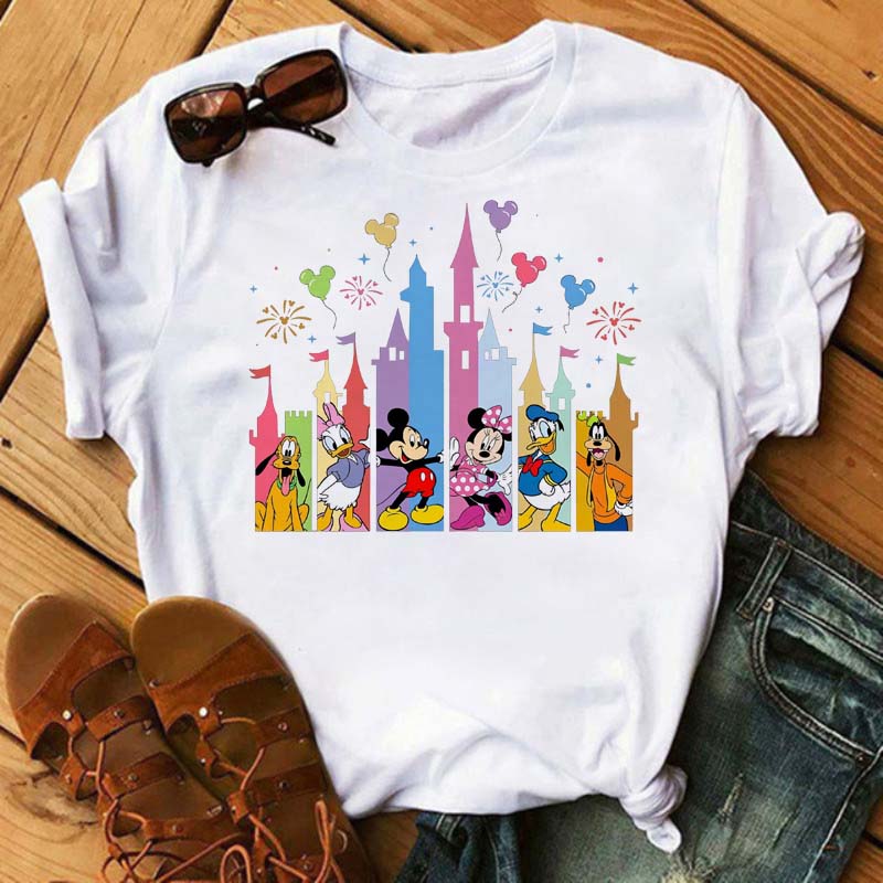 Funny Summer Disney Villains Printed Women T Shirts Round Neck Y2k Clothes Cartoon Graphic T Shirts 90s Female Tops Tees