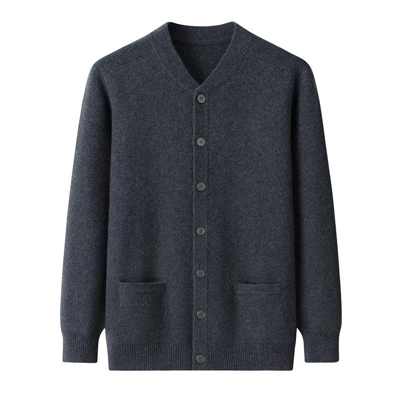 Мужской вязаный кардиган из шерсти большого размера ОсеньЗима Однобортный Длинный рукав Круглый вырез Свободный крой 2XL 11500₽