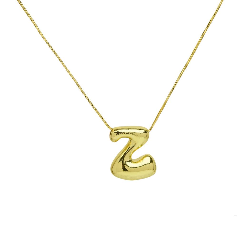 18K Gold Plated Copper Balloon Bubble Chubby Alphabet Pendant Necklace