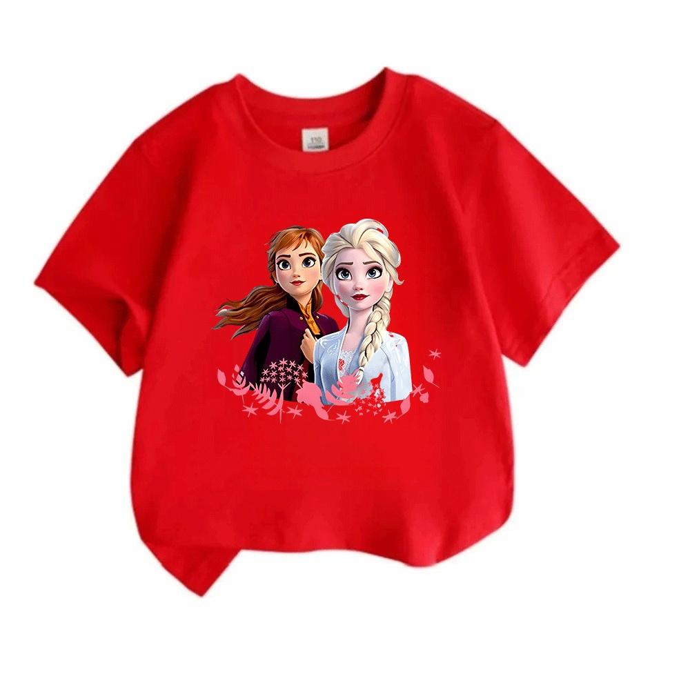 Kids Boys Girls Crew Neck Short Sleeve 100% Cotton T-Shirt, Cute Cartoon Sisters Print Casual Soft Breathable Summer Tee Tops for Children Daily Wear