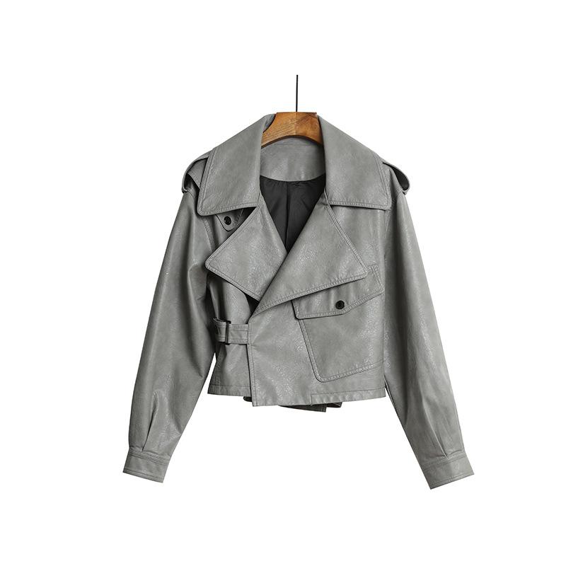 Damen Herbst Kurze Jacke PU Leder Motorradjacke Lose Freizeitjacke