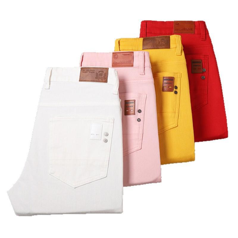 Letnie elastyczne spodnie dżinsowe dla mężczyzn, proste nogawki, slim fit, wszechstronne spodnie casualowe, nowy nabytek, długie spodnie dżinsowe