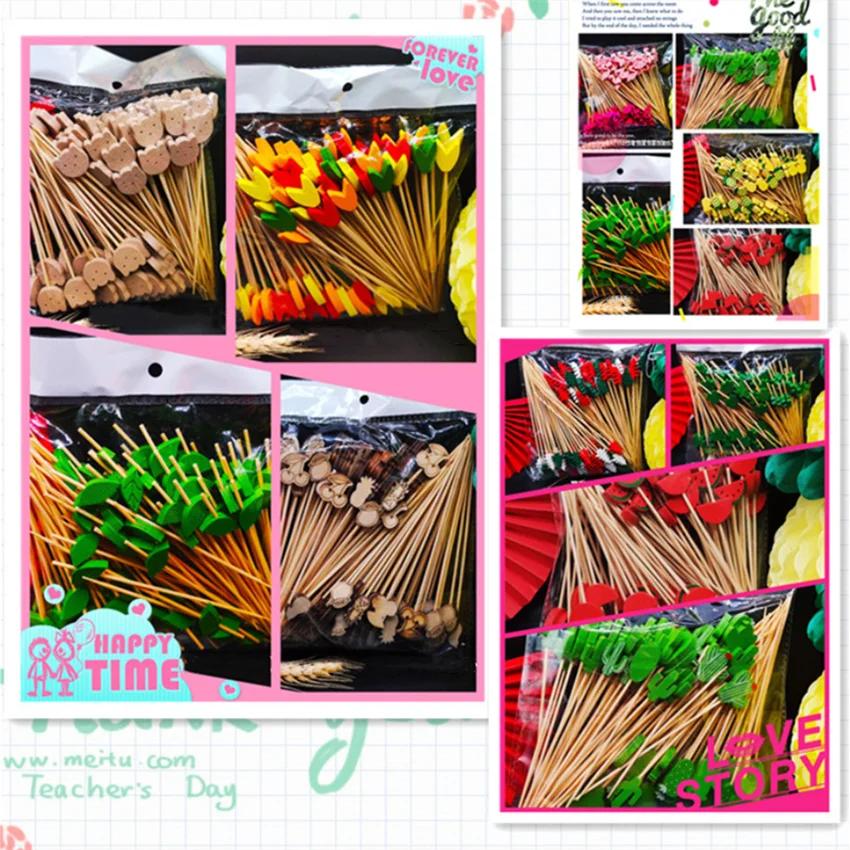 100Pcs Disposable Bamboo Sticks Food Fruits Cocktail Handmade Toothpicks Picnic Party Decorations Christmas Daily Use Decoration