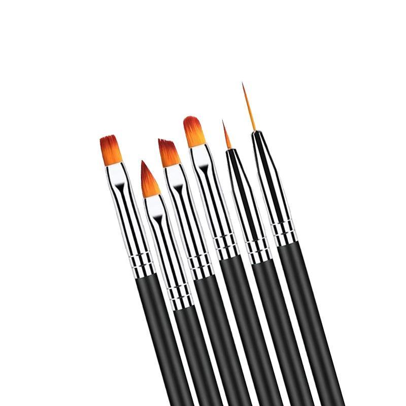 6Pcs Dual-Ended Nail Art Brush Set Black Handle Multi-Type Tips For Liner Uv Gel Painting Carving Manicure Tools Professional