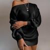 Women's Off-the-Shoulder Lantern Sleeve Knit Sweater Dress - Autumn/Winter Casual European & American Style