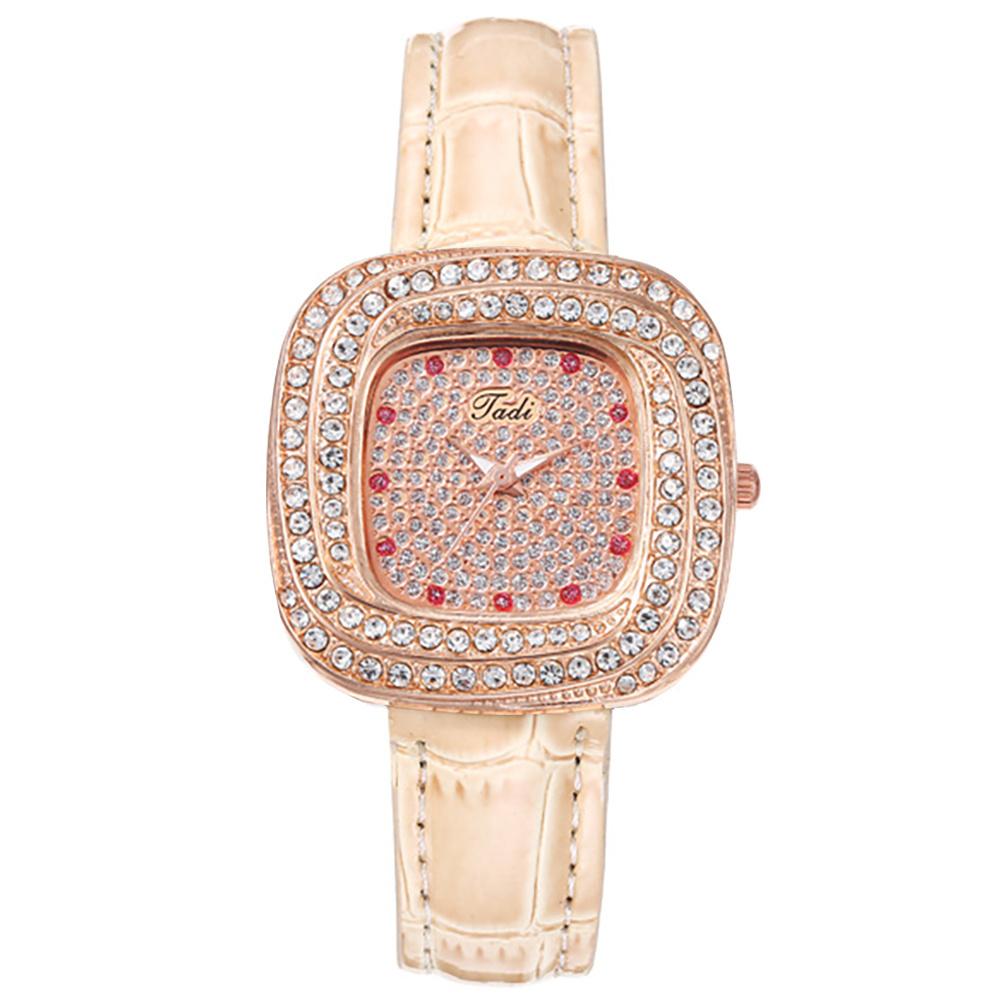 

Роскошные женские кварцевые часы Full Star Square Diamond с квадратным циферблатом, модные белые кожаные женские повседневные наручные часы слоновая кость