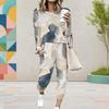 Women Plus Size Round Neck Long Sleeve Printed Cuffed Top And Pants Set With Pockets