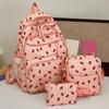 Corduroy Backpack Three Piece Set Strawberry Print Daily Casual Backpack Niche Large Capacity Commuting Light Backpack