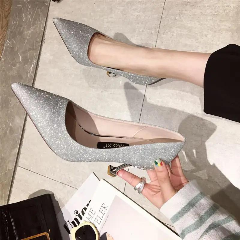 Fashion Silver Wedding Bride Shoe Woman Pumps Footwear Chic Point 39 Young Summer 2025 On Sale Luxury Brand High Quality Shoes for Women