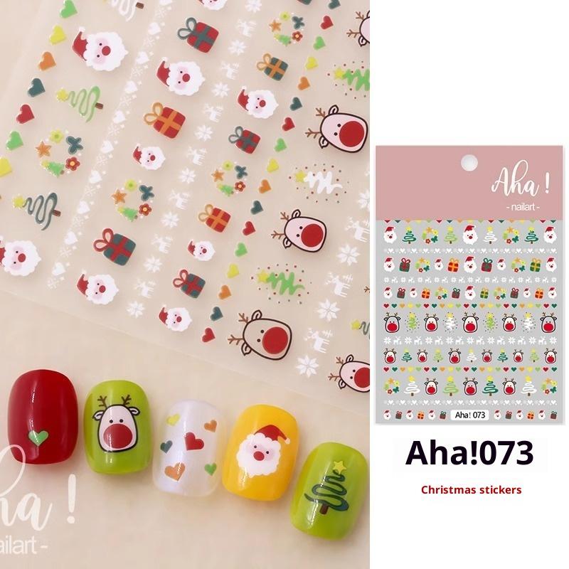 Christmas Nail Art Stickers Cartoon Santa Claus Snowman Snowflake Embossed Pattern Nail Sticker Nail Decals Manicure Decorations