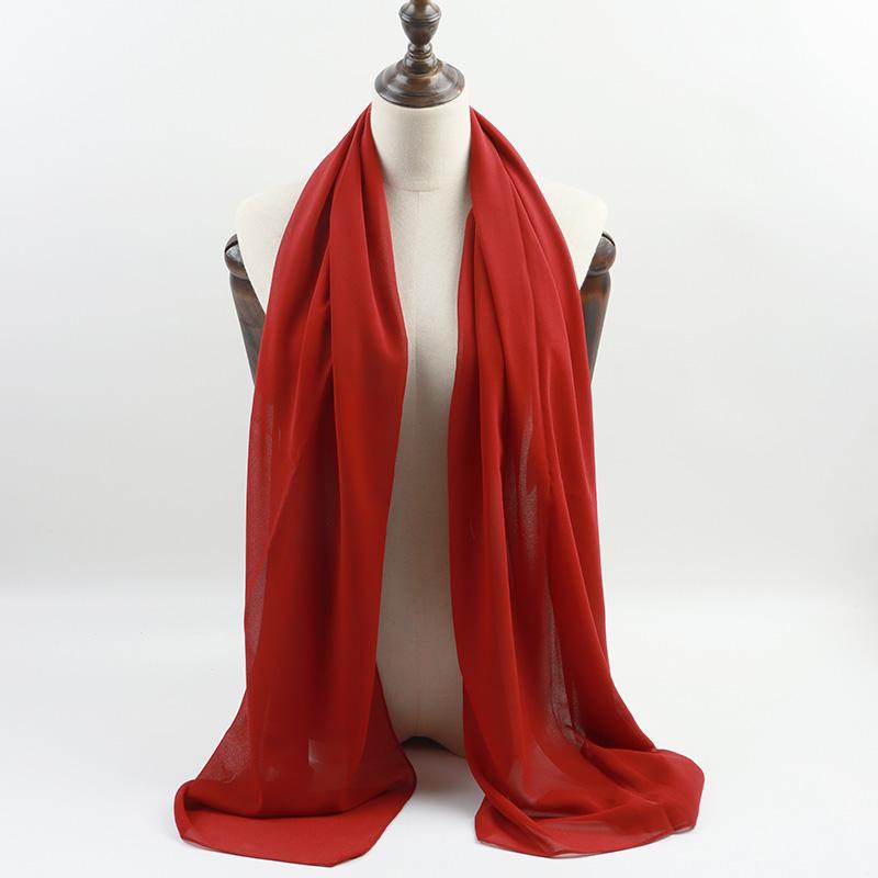 Fashion Pearl Chiffon Hijab Shawls Of Muslim Women Solid Color Head Wraps Scarf For Ladies