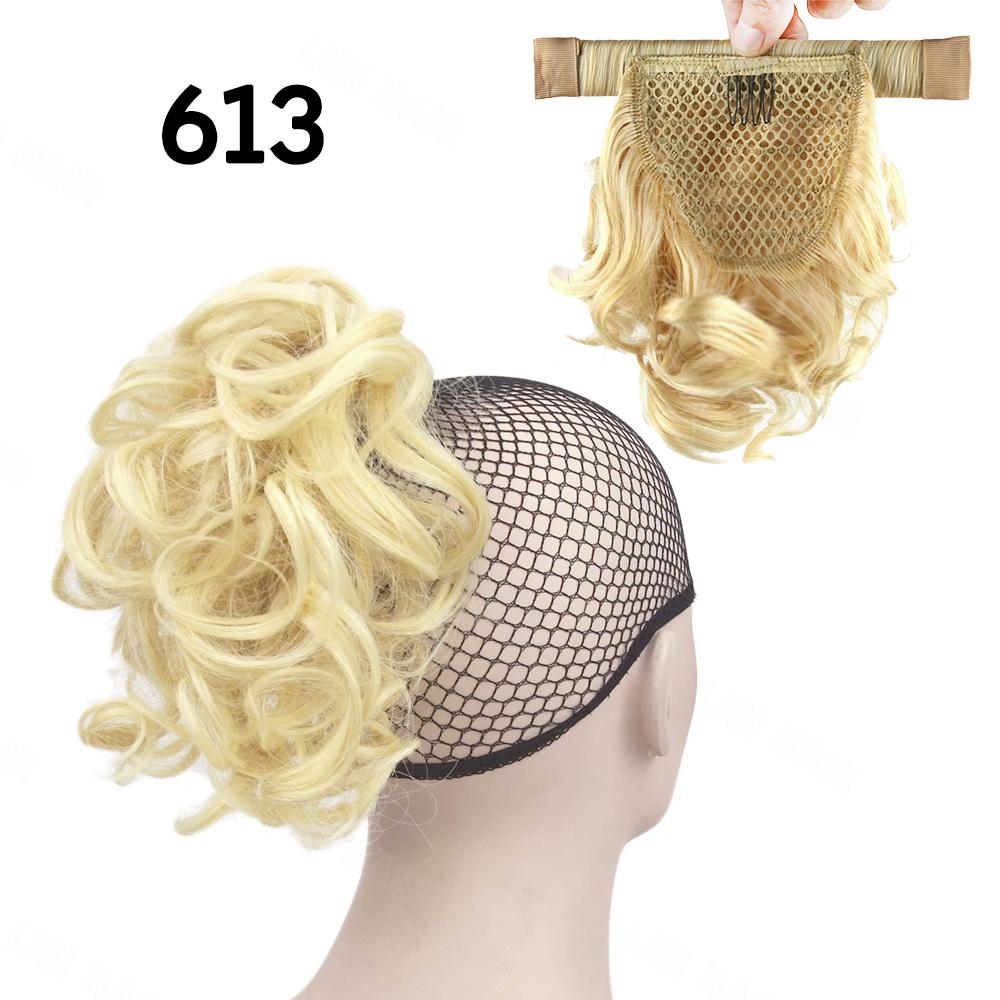 

LISI HAIR Synthetic Short Wavy Clip In Ponytail Extensions Hair Band Wrap Around Ponytail Hair For Women Daily Cosplay Use 20cm