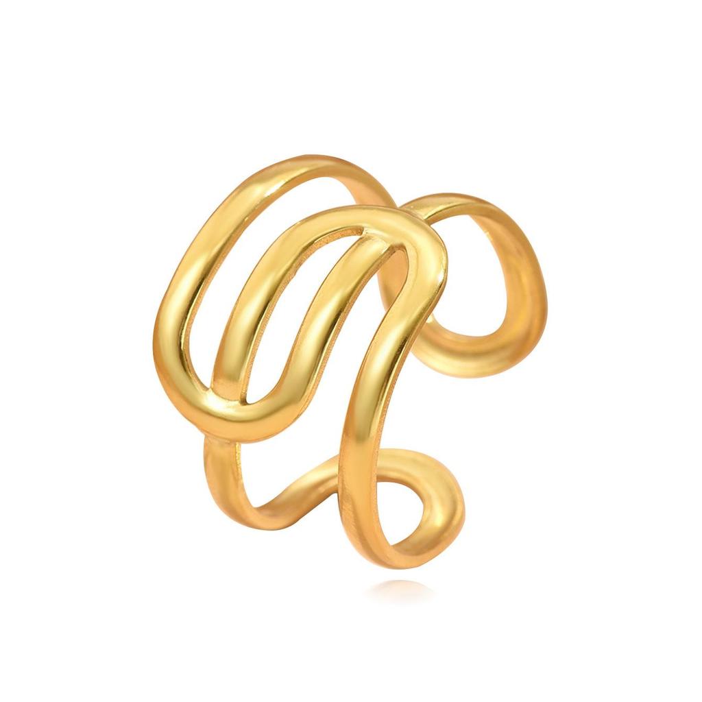 Geometric Lines Adjustable Stainless Steel Open Ring for Women