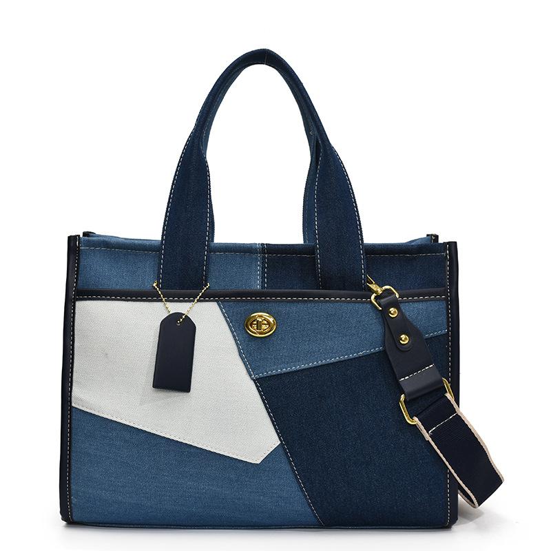 Denim Handbag Bag Women's New Fashion Contrasting Color Splicing Shoulder Messenger Bag Commuter Casual Tote Bag