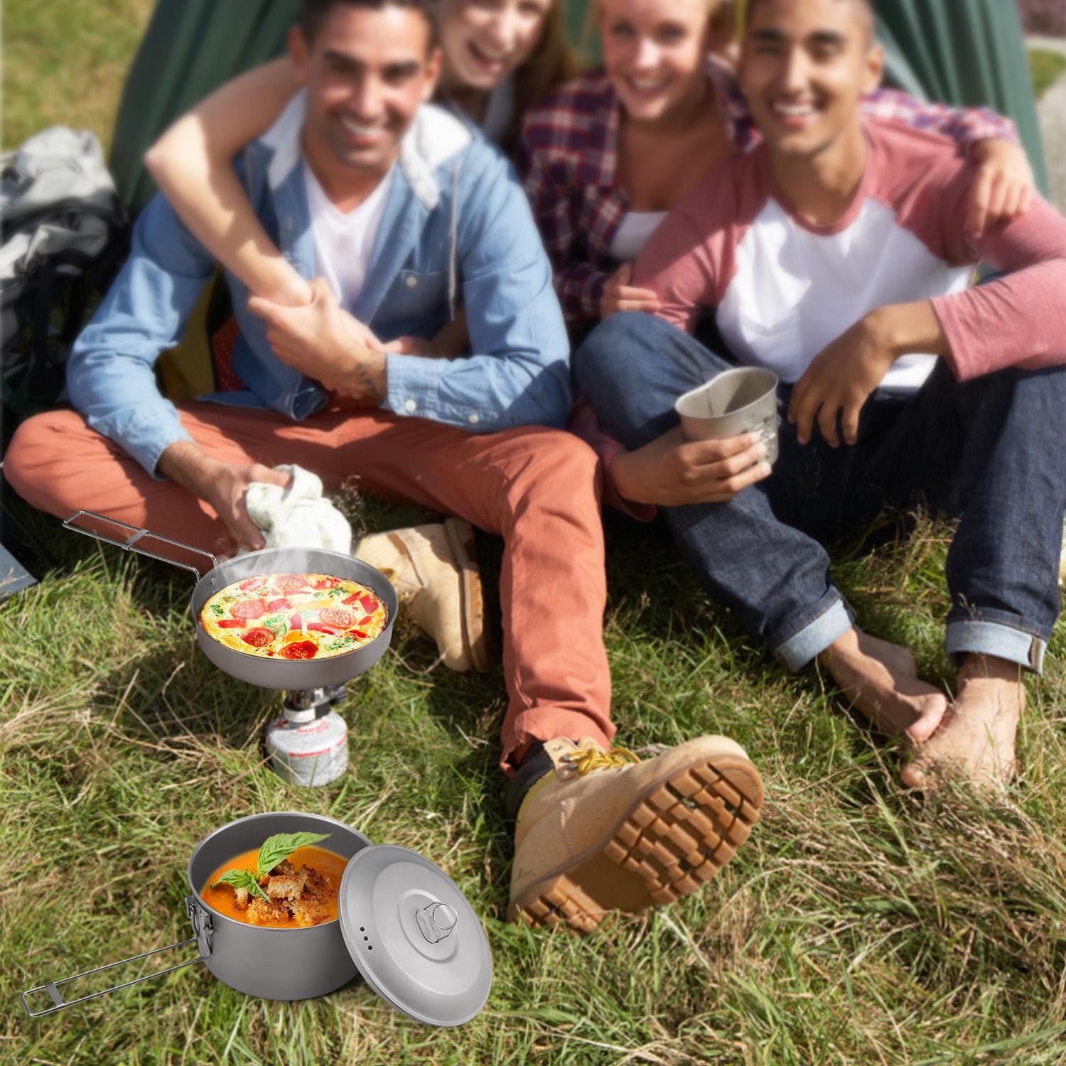 

Camping Cookware Set Titanium Pot and Fry Pan Set with Lid and Foldable Handles for Outdoor Camping Hiking Backpacking