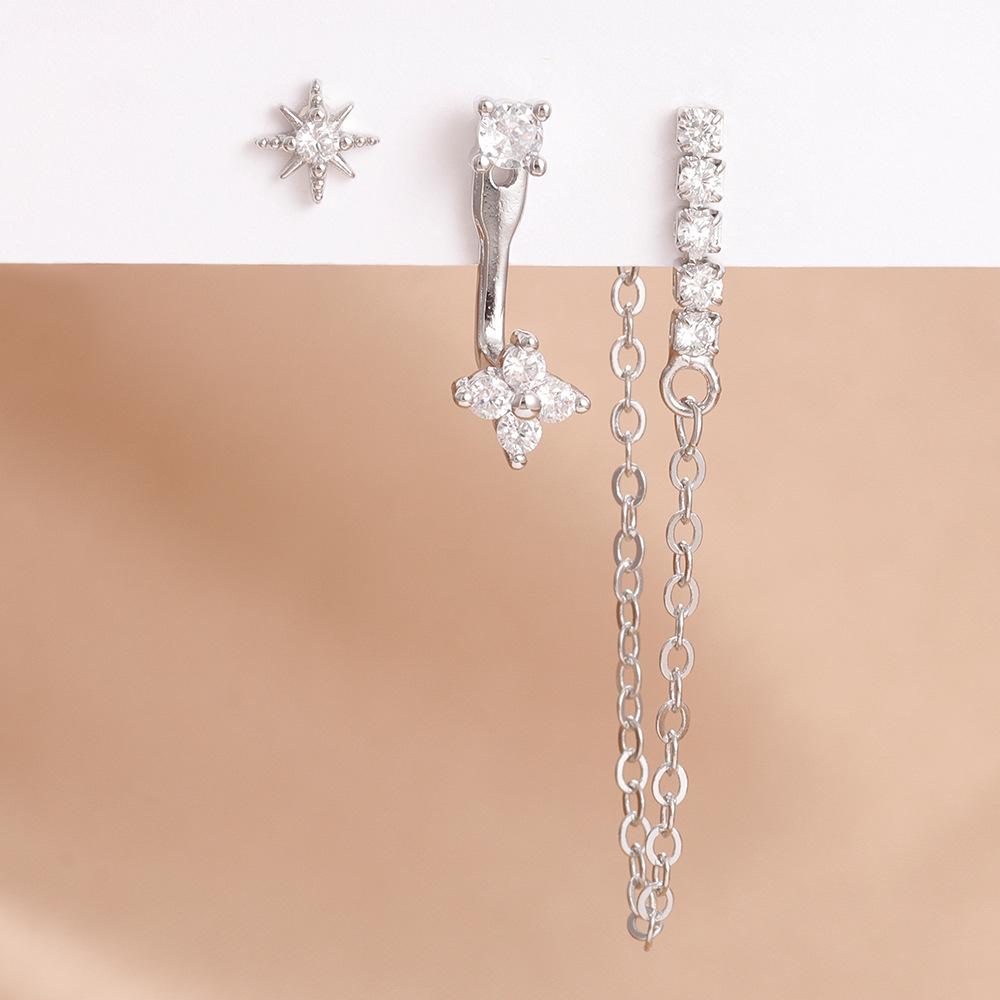 Shining Star Ear Studs Elegant Eight Awn Tassel Chain Stud Earrings for Women Simple and Small Cross-Border