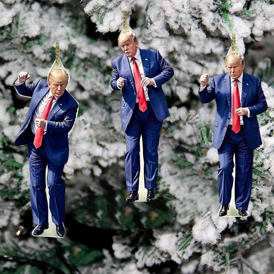 3 Pcs Trump Christmas Ornament 2D Acrylic Santa Hat Trump Pendant Car