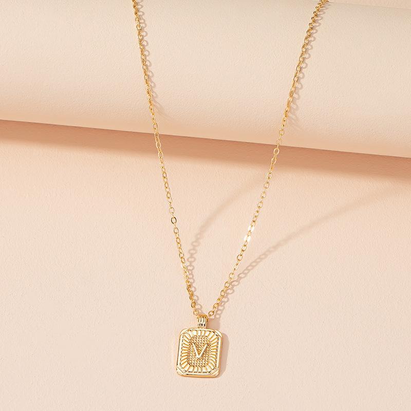 Square Brand 26 English Letter Necklace Hip-hop Necklace Ins Style Female European and American Design Sense Clavicle Chain
