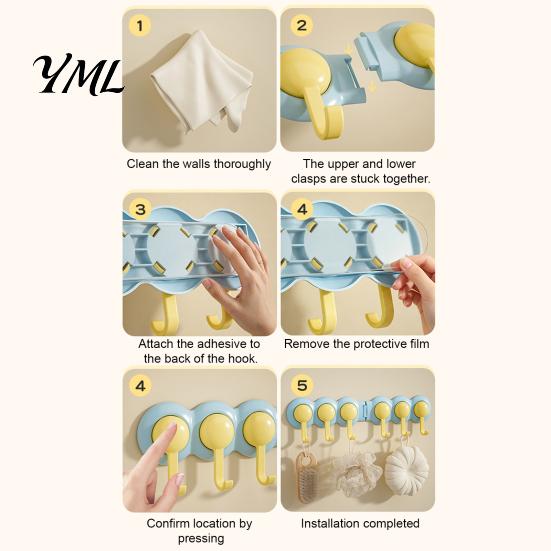 Room Organization Hangers Punch-Free Wall Hook Rack, Self Adhesive Multi-Hook Organizer, Waterproof Entryway Coat Hooks 180 Degree Rotating