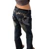 American retro street spice butterfly embroidery design sense old jeans children summer slim slim slim slim pants