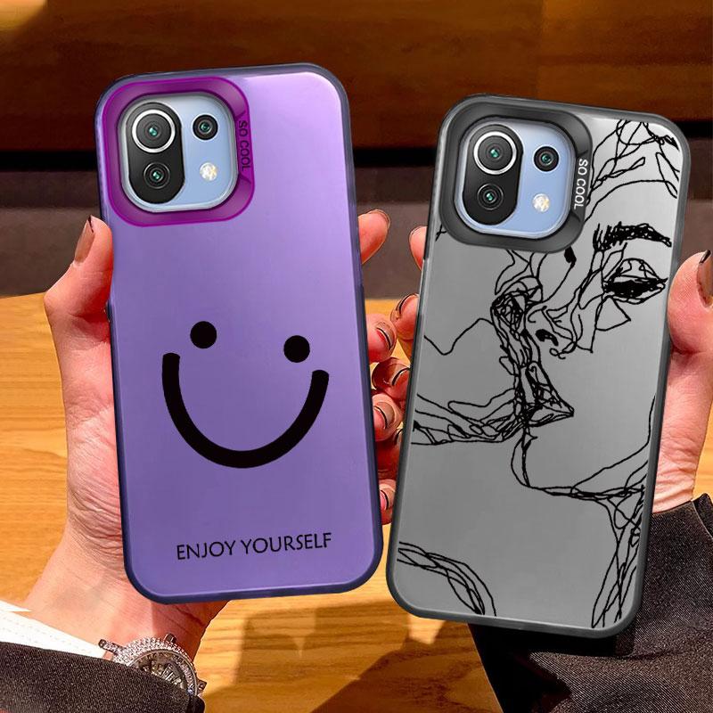 Smiling Face Case For Xiaomi Mi 11 Lite 5G NE 13T PRO 14T Redmi A5 A1 A2 9A Poco C71 Shockproof Hard Back Cover Line Art Sketch