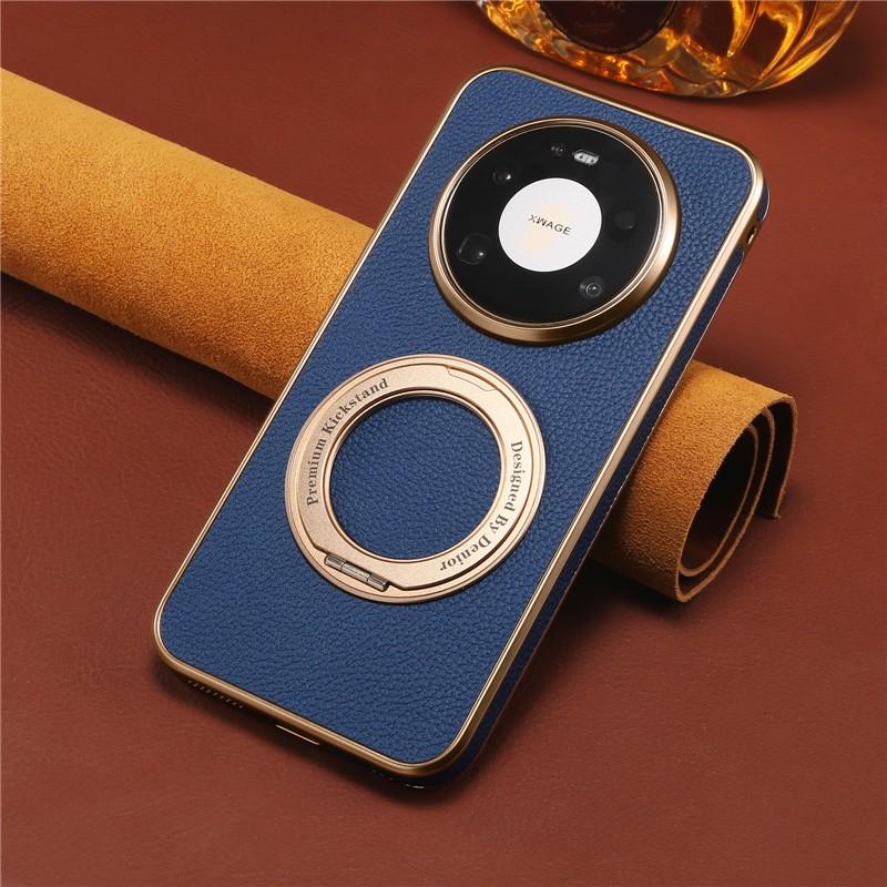 Premium Black Leather Phone Casing For Huawei Mate 80 Pro Max With Magnetic 360 Metal Bracket Wireless Charging Shockproof Cover